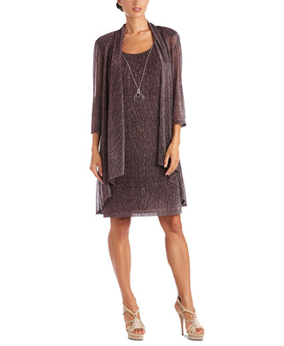 R & M Richards Women's Petite Crinkle-Knit Dress & Jacket Dark Red Size 14 P