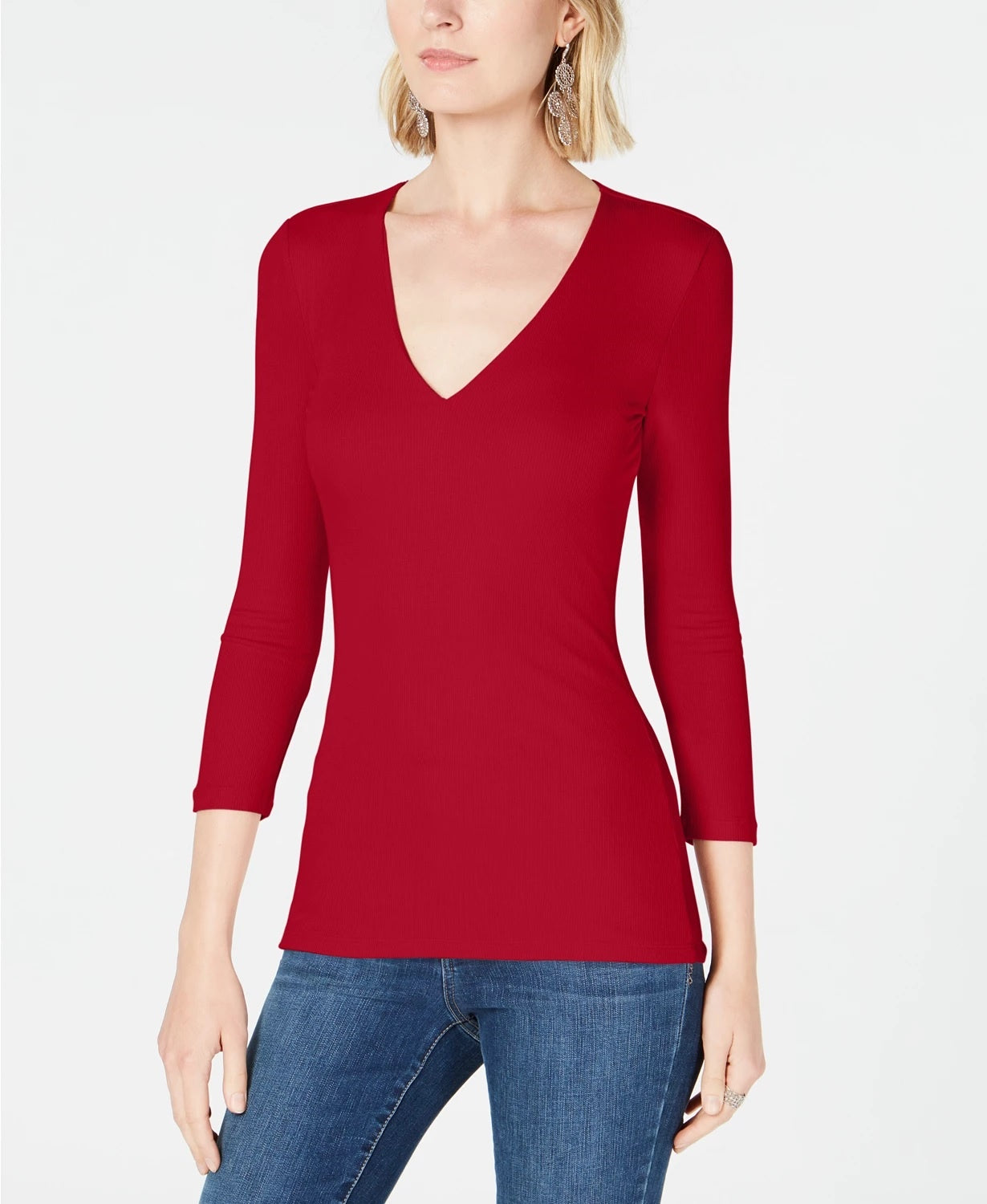 INC International Concepts Women's Ribbed Top Dark Red Size Medium