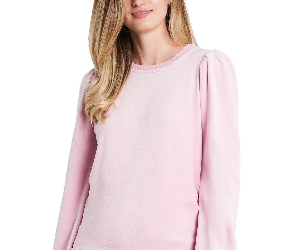 1.STATE Women's Velour Puffed-Shoulder Sweatshirt Pink