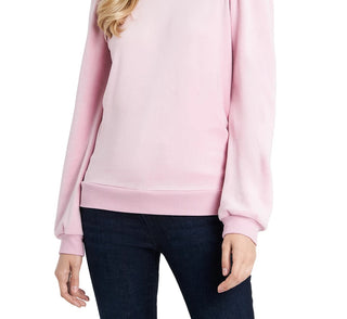 1.STATE Women's Velour Puffed-Shoulder Sweatshirt Pink