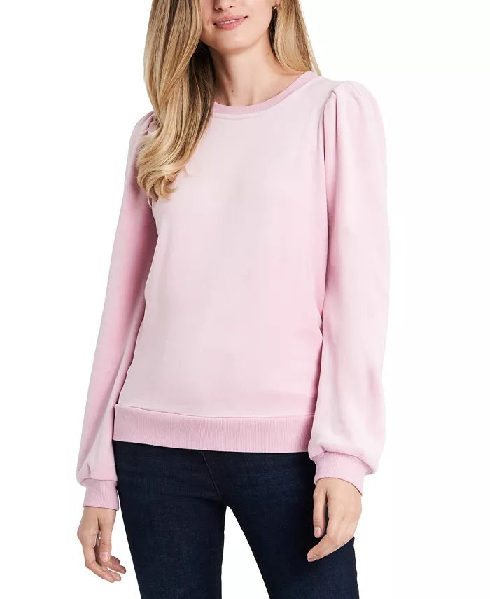 1.STATE Women's Velour Puffed-Shoulder Sweatshirt Pink