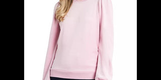 1.STATE Women's Velour Puffed-Shoulder Sweatshirt Pink