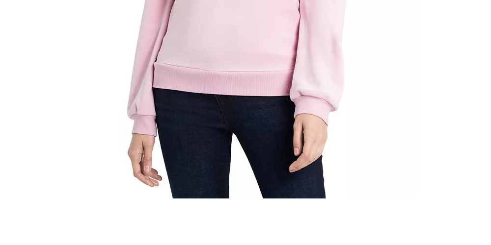 1.STATE Women's Velour Puffed-Shoulder Sweatshirt Pink