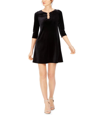 MSK Women's Petite Three-Ring Velvet Dress Black Size Medium