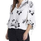 Vince Camuto Women's Plus Size Long Sleeve Floral Whisps Blouse with Ties White Size 2X