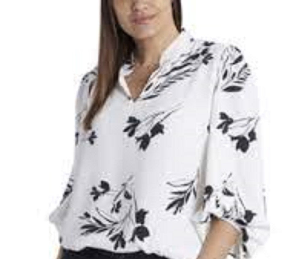 Vince Camuto Women's Plus Size Long Sleeve Floral Whisps Blouse with Ties White Size 2X
