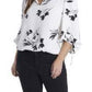 Vince Camuto Women's Plus Size Long Sleeve Floral Whisps Blouse with Ties White Size 2X
