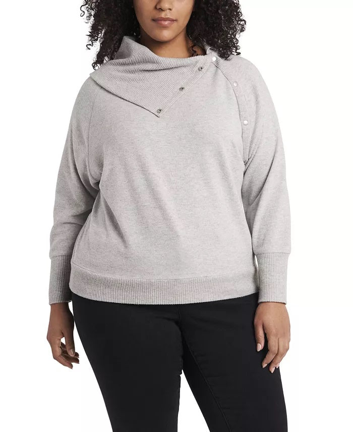 Vince Camuto Women's Plus Size Fold Over Neck Long Sleeve Top  Gray Size 3X