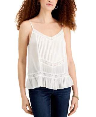 Planet Gold Junior's Adjustable Lace Trim Camisole White Size X-Small