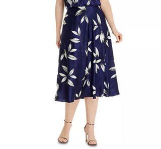 Adrianna Papell Women's Plus Size Tossed Leaves Halter Dress Navy  Size 18
