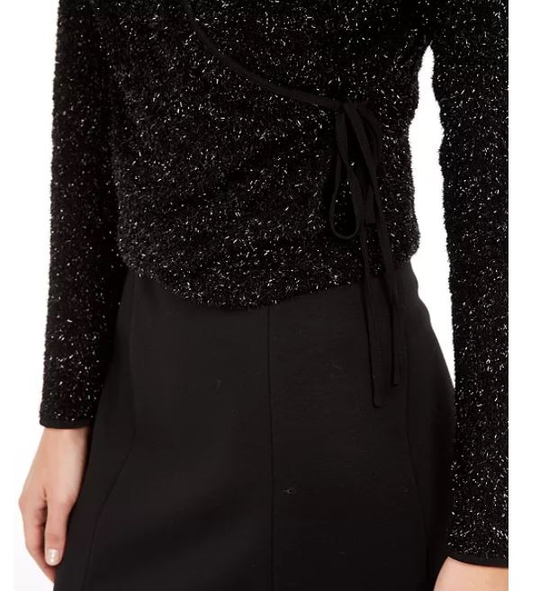 Calvin Klein Women's Glitter Wrap Sweater Black Size X-Large