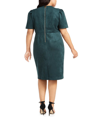 Calvin Klein Women's Plus Size Puff-Sleeve Faux-Suede Dress Blue Size Petite Small