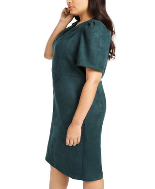 Calvin Klein Women's Plus Size Puff-Sleeve Faux-Suede Dress Blue Size Petite Small