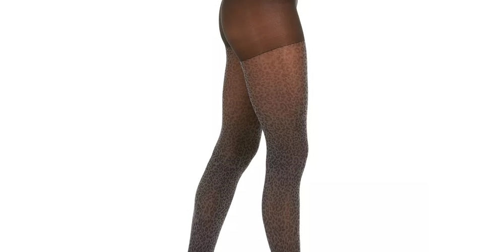 DKNY Women's Leopard-Print Tights Gray Size Small