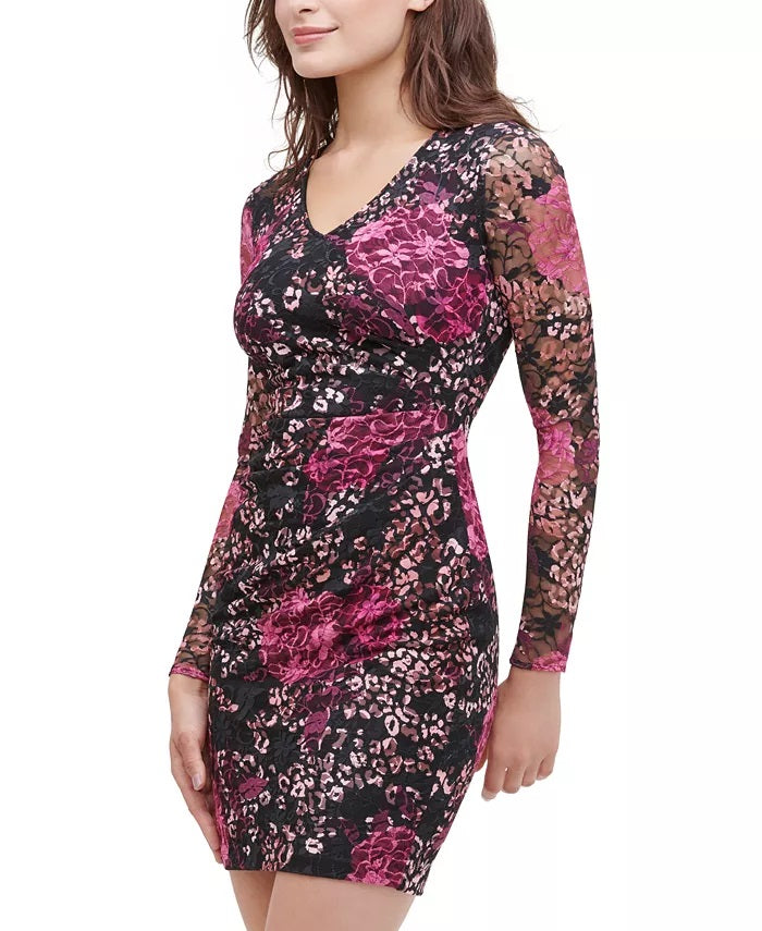 Guess Women's Printed Lace Stretch Sheath Dress Black Size 8