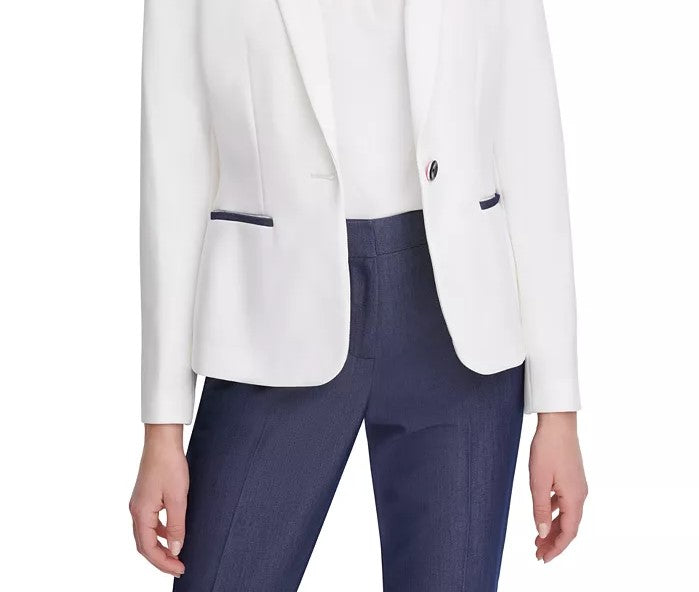 Tommy Hilfiger Women's Pique Knit Patch Blazer White Size 8