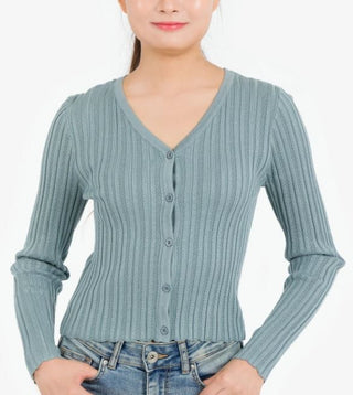 Hippie Rose Junior's Ribbed Cardigan Top Green Size Small