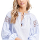 En Saison Women's Crochet Blouson-Sleeve Top Navy Size Extra Large