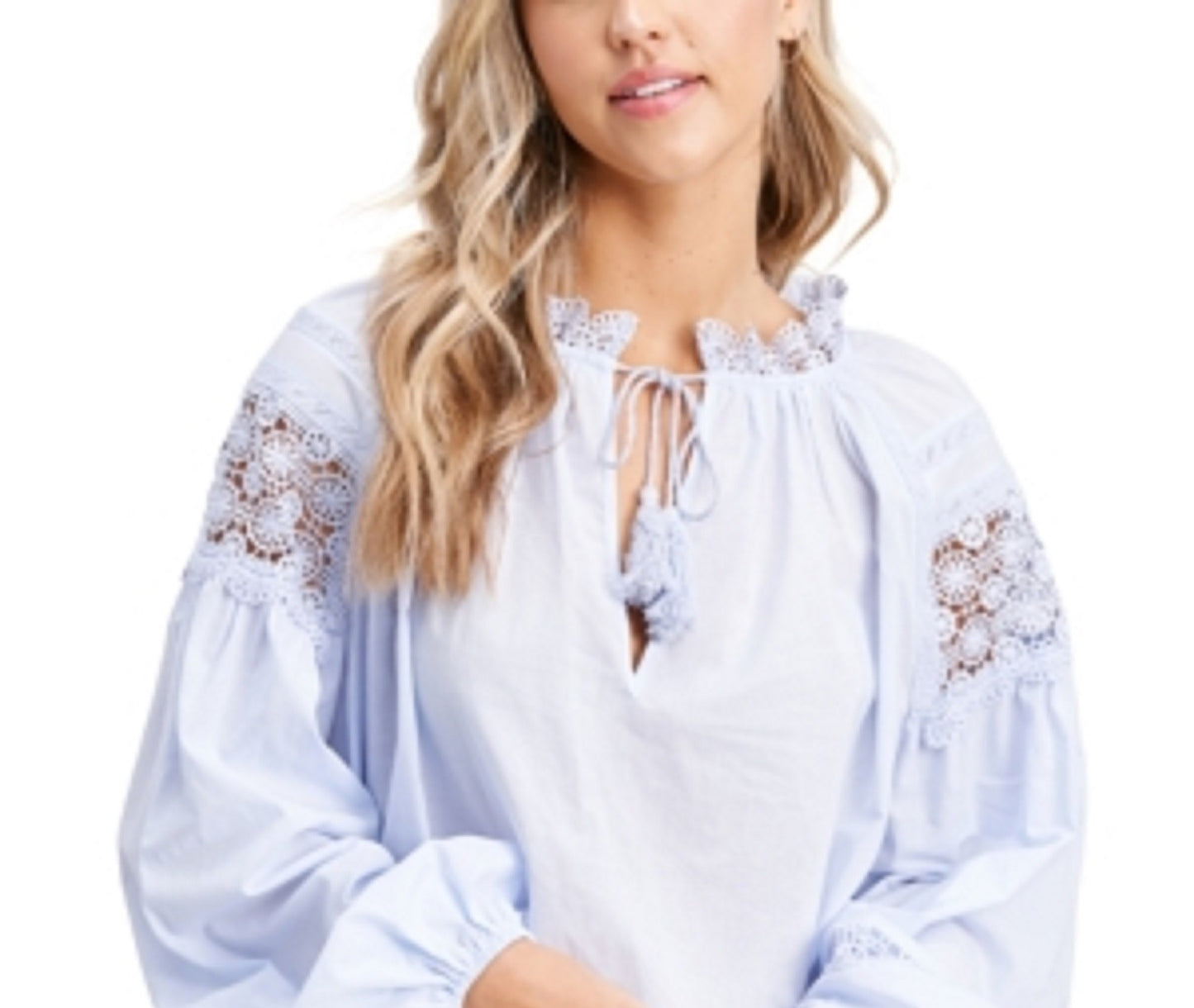 En Saison Women's Crochet Blouson-Sleeve Top Navy Size Extra Large