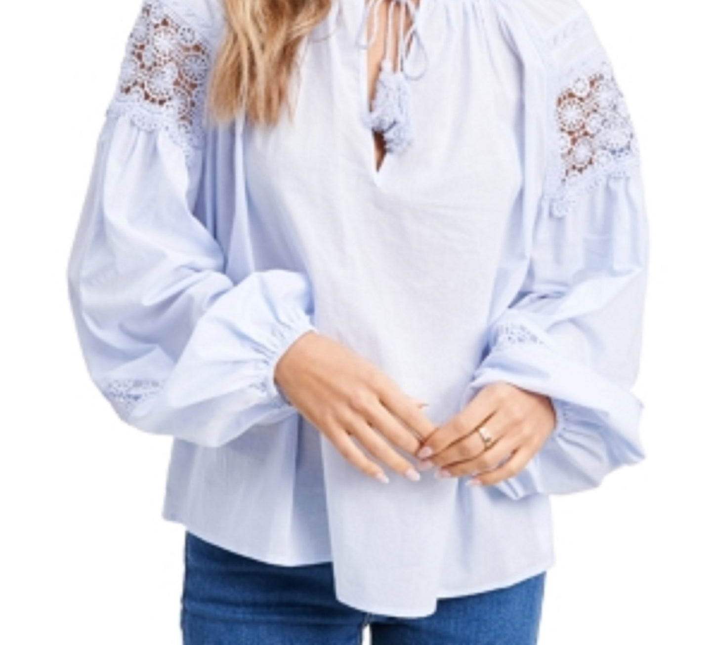 En Saison Women's Crochet Blouson-Sleeve Top Navy Size Extra Large