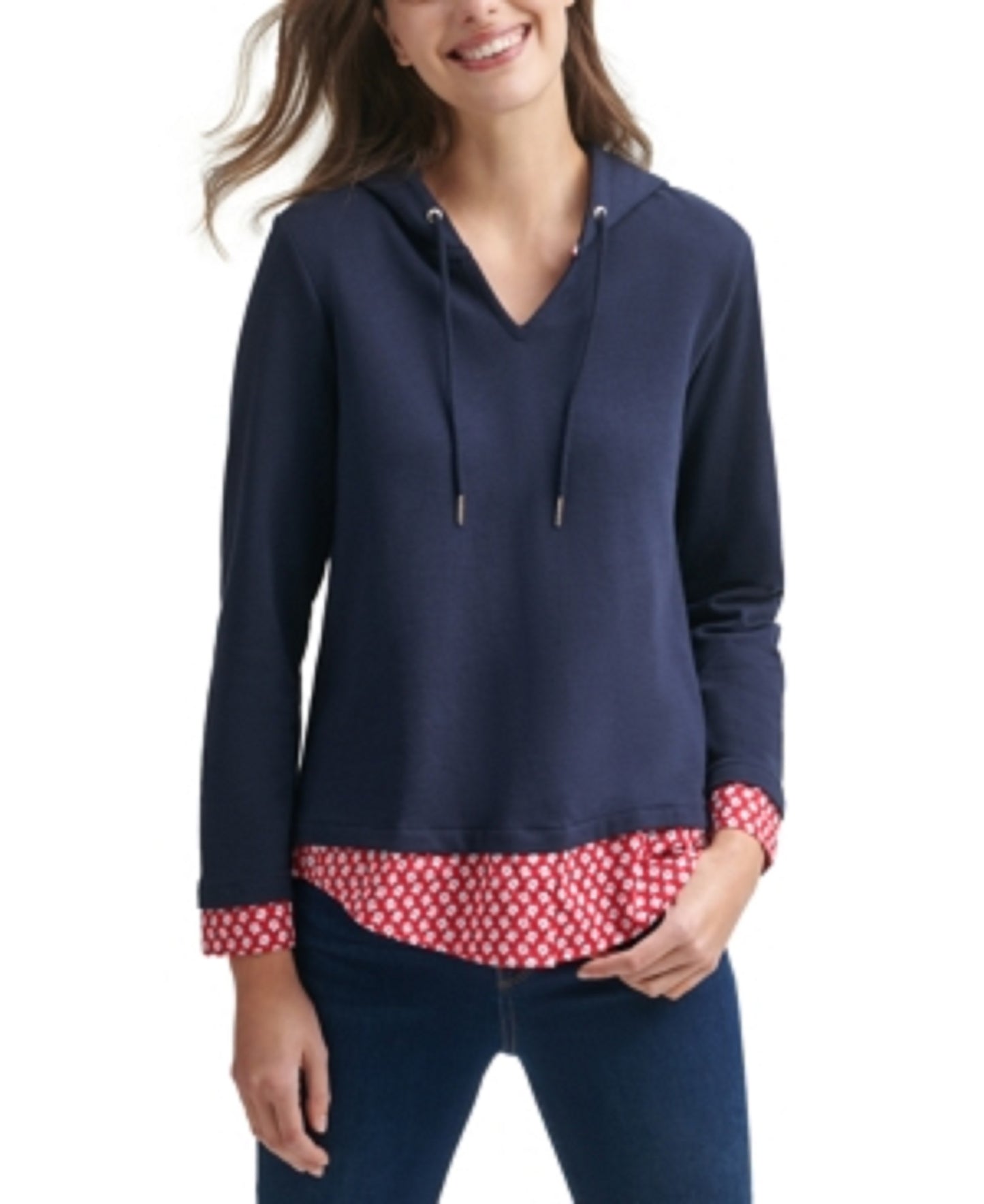 Tommy Hilfiger Women's Layered-Look Hoodie Navy Size XX Large
