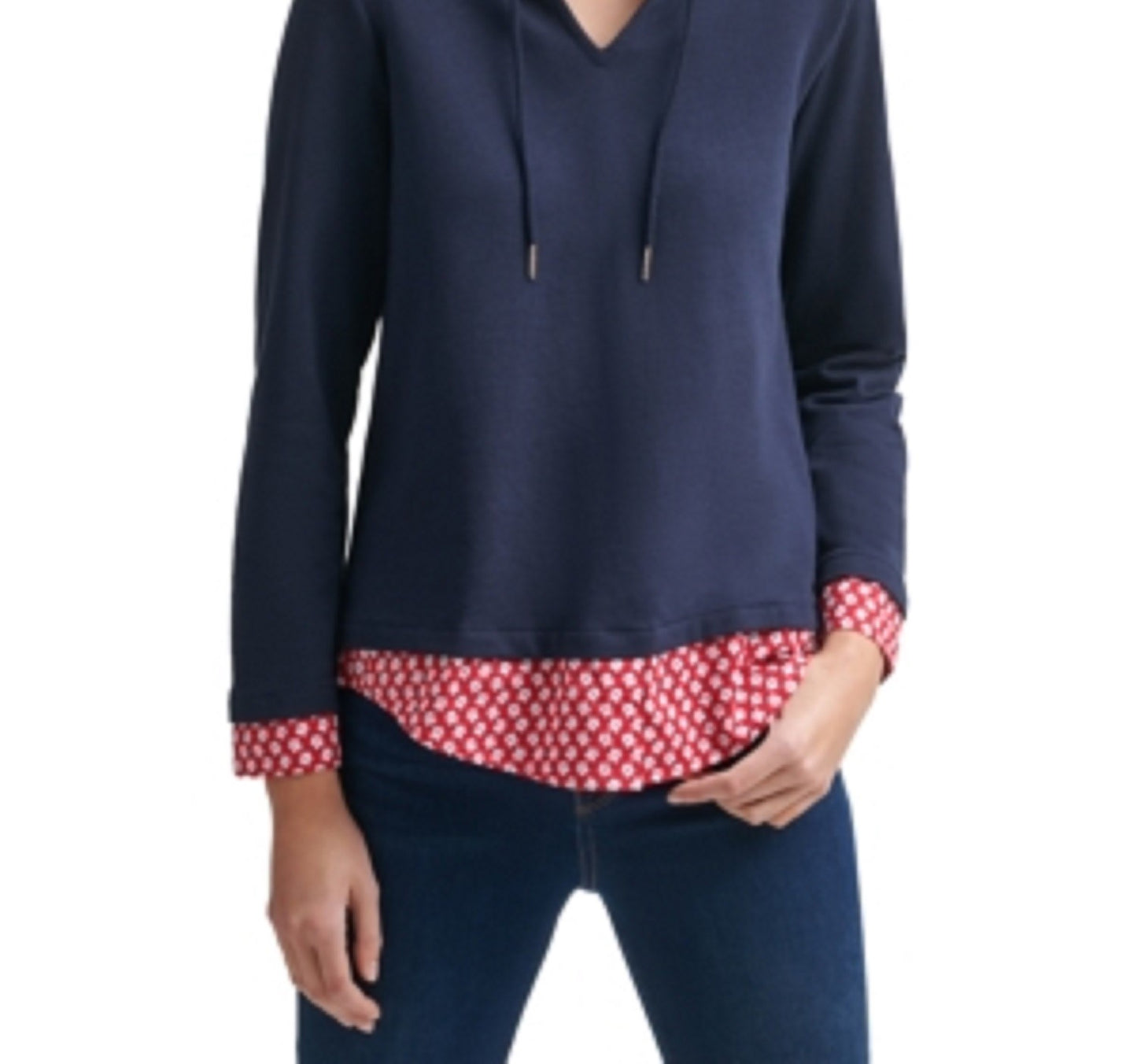 Tommy Hilfiger Women's Layered-Look Hoodie Navy Size XX Large