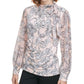 Calvin Klein Women's Printed Tie-Neck Blouse Dark Gray Size Small
