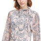 Calvin Klein Women's Printed Tie-Neck Blouse Dark Gray Size Small