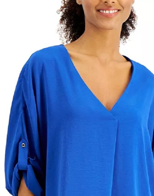 Willow Drive Women's Split High-Low Top Blue Size Large