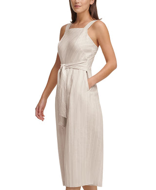 DKNY Women's Striped Belted Wide-Leg Jumpsuit White Size Extra Large