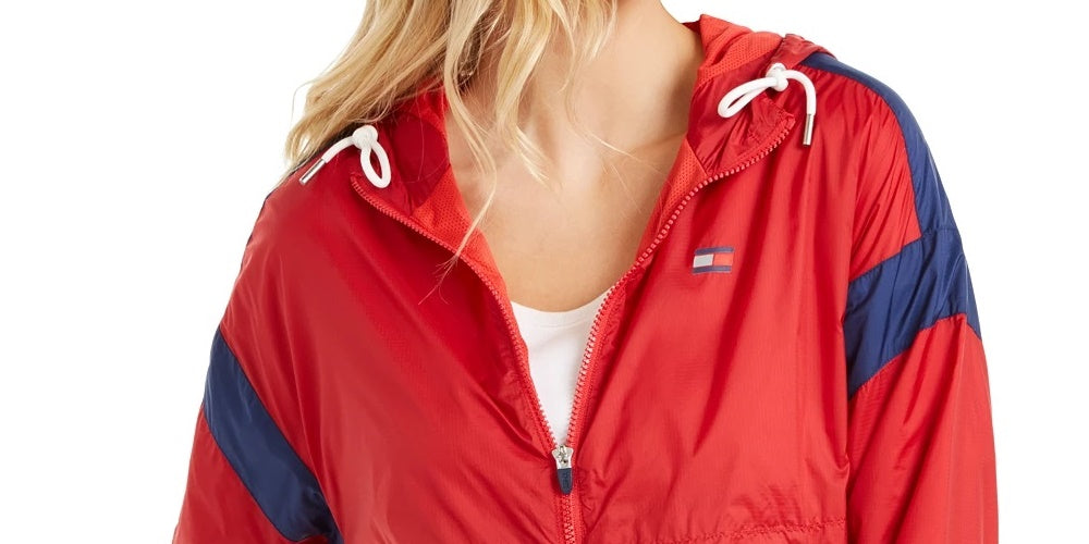 Tommy Hilfiger Women's Sport Colorblocked Windbreaker Jacket Blue Size Large