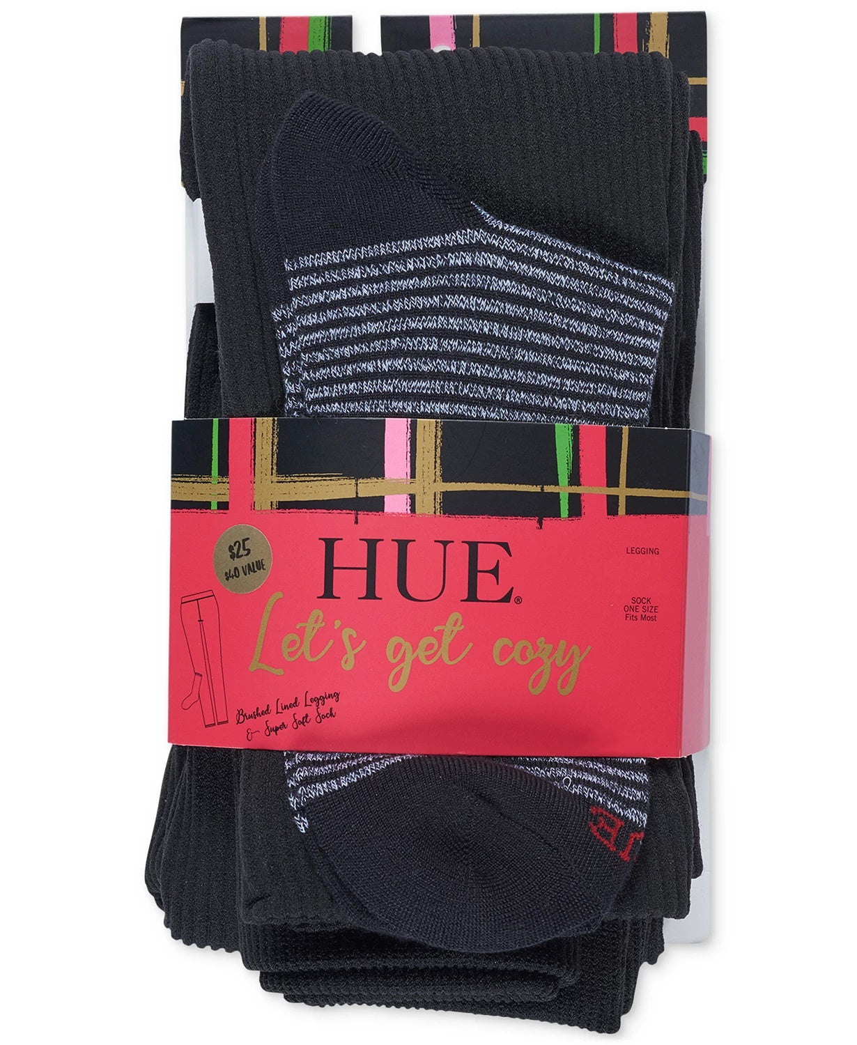 Hue Women's Let's Get Cozy Leggings & Socks 2pc Gift Set Black Size Small Medium