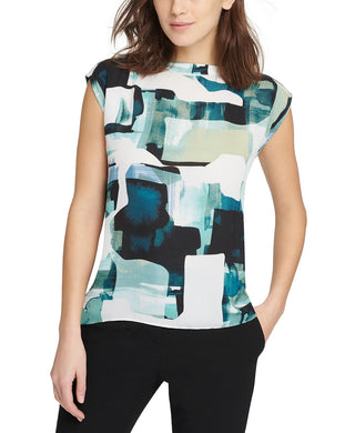 DKNY Women's Printed Boat Neck Top Green Size Small
