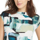 DKNY Women's Printed Boat Neck Top Green Size Small