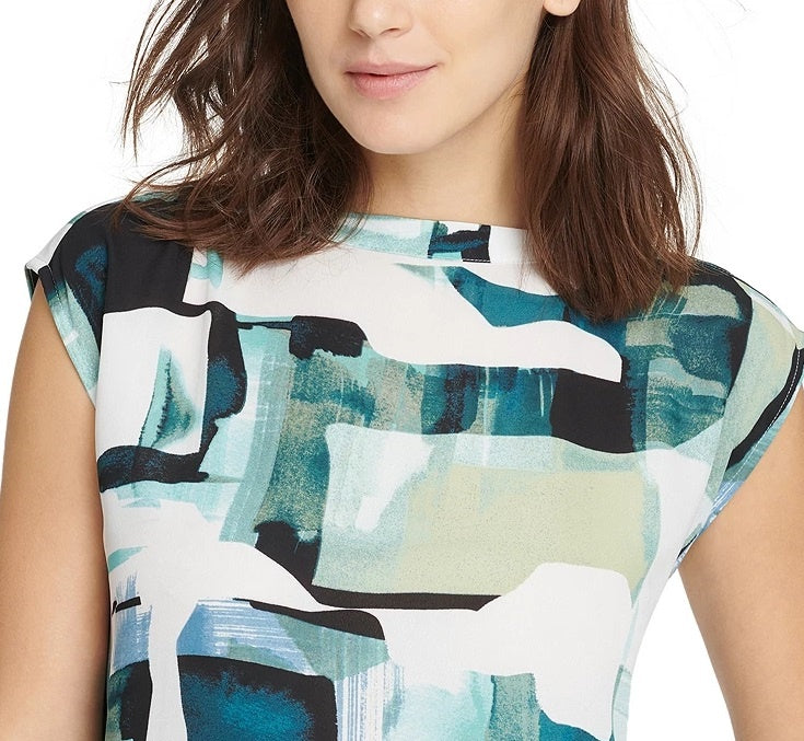 DKNY Women's Printed Boat Neck Top Green Size Small
