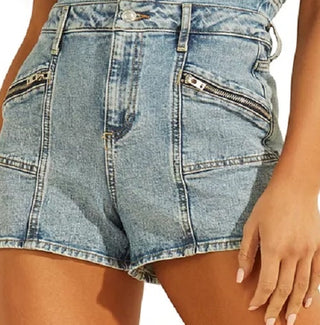 Guess Women's Jett Acid Wash Denim Romper Size Large In Flora Wash  Blue Size Large