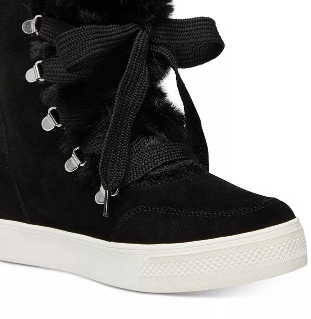 Steve Madden Women's Wharton Faux-Fur Wedge Booties Black Size 8.5 M