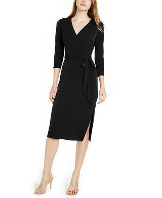 INC International Concepts Women's Side-Tie Faux-Wrap Dress Black Size Large