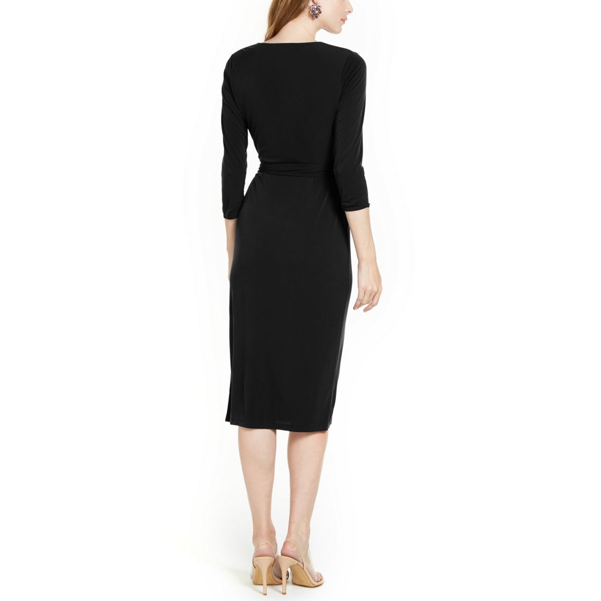 INC International Concepts Women's Side-Tie Faux-Wrap Dress Black Size Large