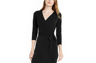 INC International Concepts Women's Side-Tie Faux-Wrap Dress Black Size Large