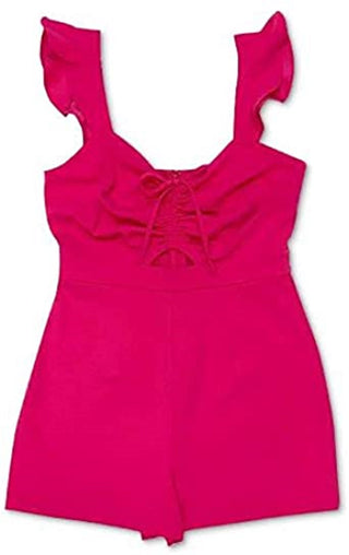 Bar III Women's Ruched-Front Flutter Romper Dark Pink Size 4