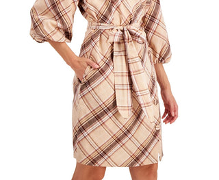 INC International Concepts Women's Puff-Sleeve Wrap Dress Gold Size 10