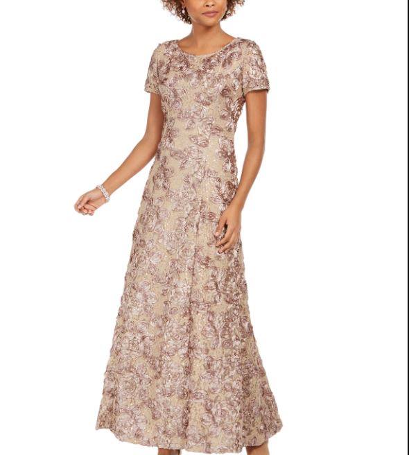 Alex Evenings Women's Rosette A Line Gown Brown Size 8