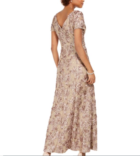 Alex Evenings Women's Rosette A Line Gown Brown Size 8