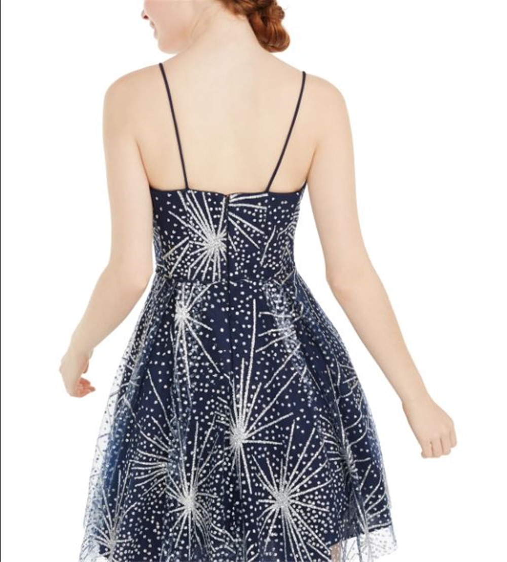 Blondie Nites Junior's Glitter Fireworks Fit & Flare Dress Blue Size 1