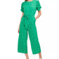 Riley & Rae Women's Adalynn Printed Belted Jumpsuit Green Size 14