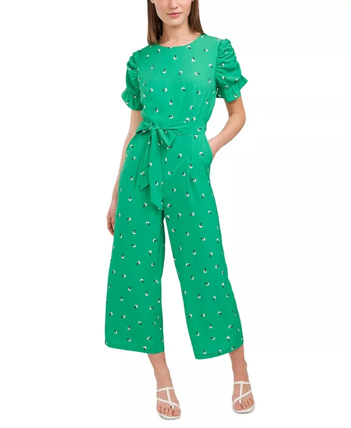 Riley & Rae Women's Adalynn Printed Belted Jumpsuit Green Size 14