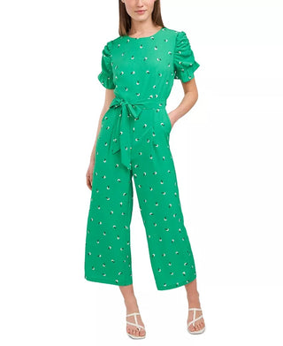 Riley & Rae Women's Adalynn Printed Belted Jumpsuit Green Size 14