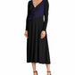 Ralph Lauren Women's Black Solid Long Sleeve V Neck Tea-Length Trapeze Formal Dress Black Size 16