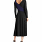 Ralph Lauren Women's Black Solid Long Sleeve V Neck Tea-Length Trapeze Formal Dress Black Size 16